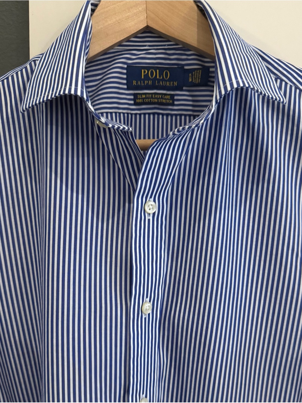 Polo by Ralph Lauren Blue & White Vertical Stripe Dress Shirt slim fit easy care